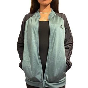 Adidas Track Jacket Bomber Green Floral Print Gray Small